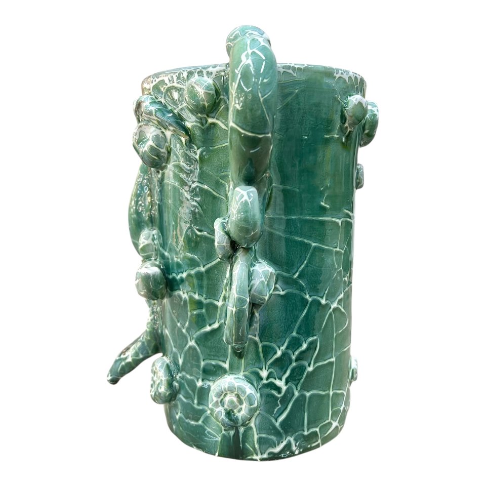 Testa di moro collezione I Miti vaso Sikano decoro verde acqua effetto marmo Produzione artigianale di Santo Stefano di Camastra h.25