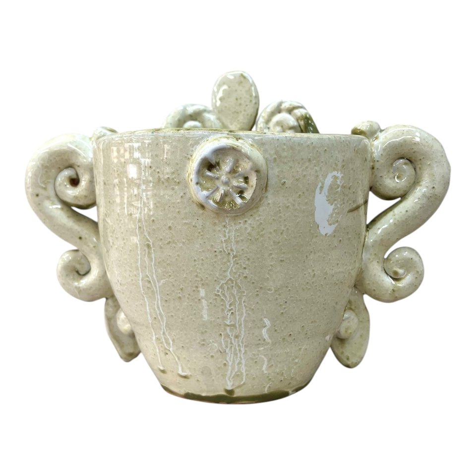 Testa di moro collezione I Miti vaso Sikano decoro verde oliva e bianco effetto marmo Produzione artigianale di Santo Stefano di Camastra h.20cm