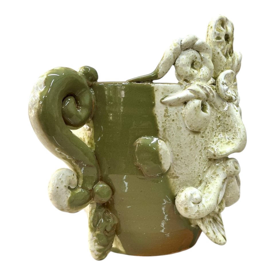 Testa di moro collezione I Miti vaso Sikano decoro verde oliva e bianco effetto marmo Produzione artigianale di Santo Stefano di Camastra h.20cm