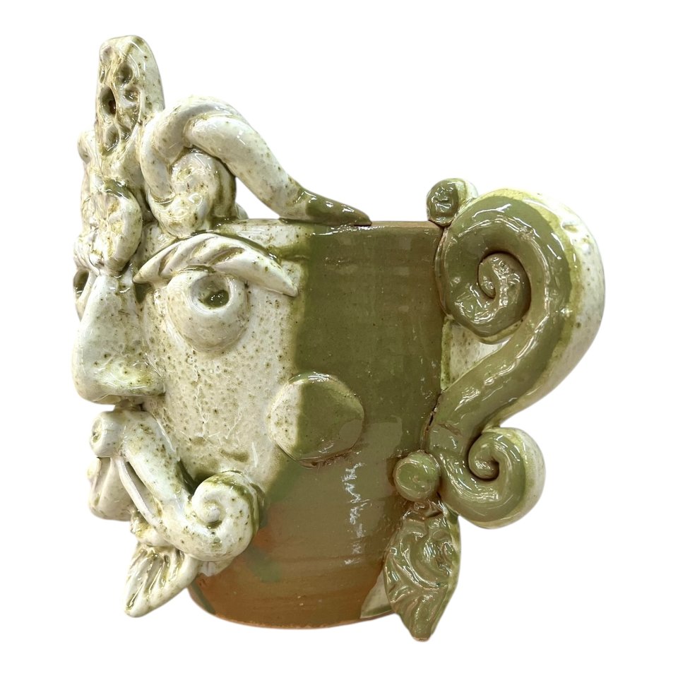Testa di moro collezione I Miti vaso Sikano decoro verde oliva e bianco effetto marmo Produzione artigianale di Santo Stefano di Camastra h.20cm
