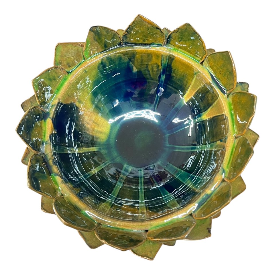 Centrotavola foglie di carciofo decoro verde kaleido Produzione artigianale di Santo Stefano di Camastra Diametro 20cm