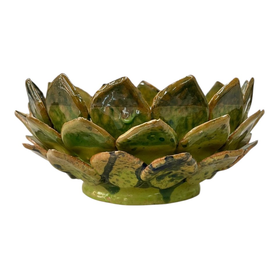 Centrotavola foglie di carciofo decoro verde kaleido Produzione artigianale di Santo Stefano di Camastra Diametro 20cm
