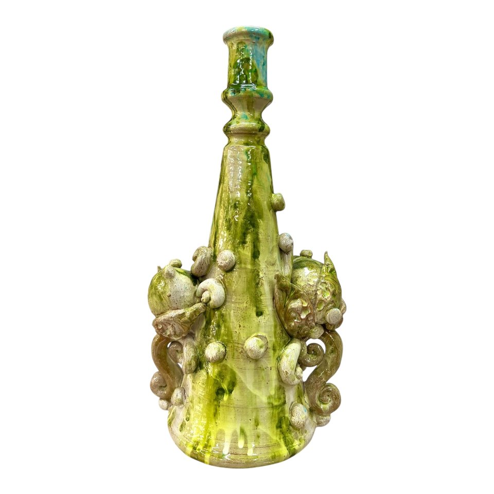 Candeliere in ceramica con limoni decoro verde lime kaleido Produzione artigianale di Santo Stefano di Camastra h.35cm