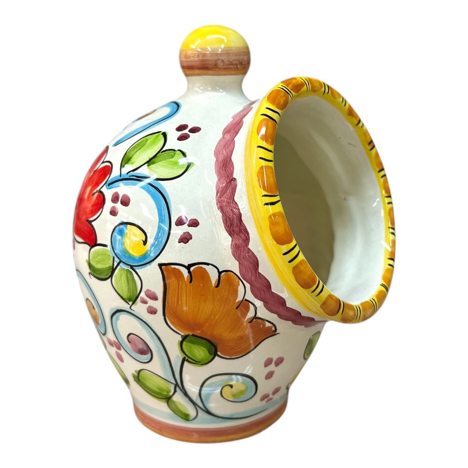 Saliera a salvadanaio in ceramica siciliana con tulipani Produzione artigianale di Santo Stefano di Camastra h.20cm