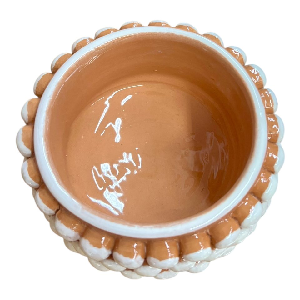 Ciotola pigna svuota tasche o porta caramelle in ceramica siciliana decoro bianco e terracotta Produzione artigianale di Santo Stefano di Camastra Diametro 15cm