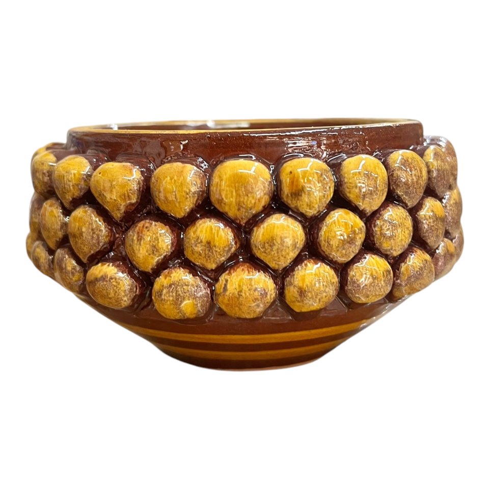 Ciotola pigna svuota tasche o porta caramelle in ceramica siciliana decoro mattone e giallo oro Produzione artigianale di Santo Stefano di Camastra Diametro 15cm