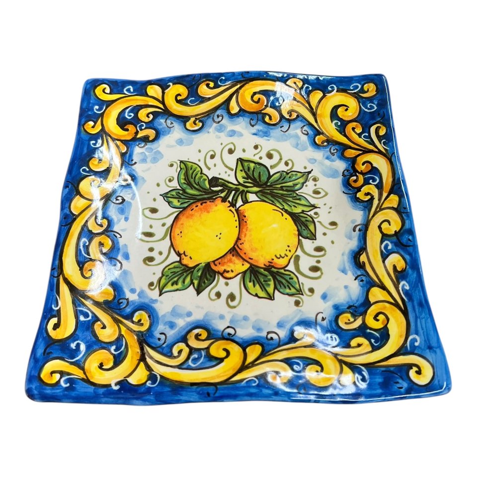 Piatto stracciato Svuota tasche o Porta caramelle in ceramica siciliana con limoni Produzione artigianale di Santo Stefano di Camastra Lunghezza 18cm