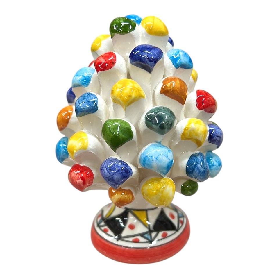 Pigna siciliana in ceramica multicolor con base decorata Produzione artigianale di Caltagirone h.12cm