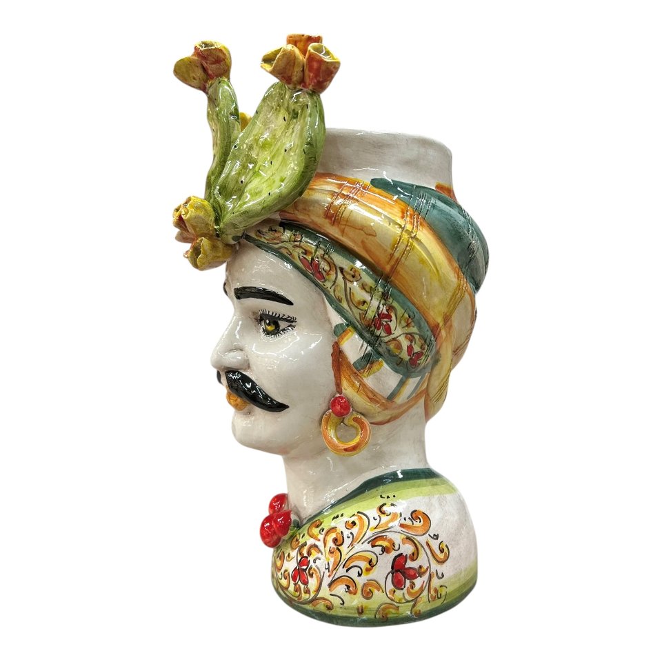 Teste di moro in ceramica siciliana decoro con fichi d’india Produzione artigianale  di Caltagirone h.30cm