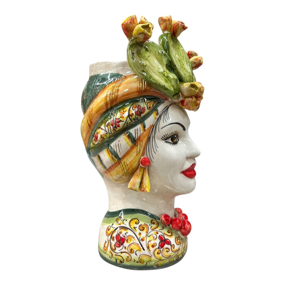Teste di moro in ceramica siciliana decoro con fichi d’india Produzione artigianale  di Caltagirone h.30cm