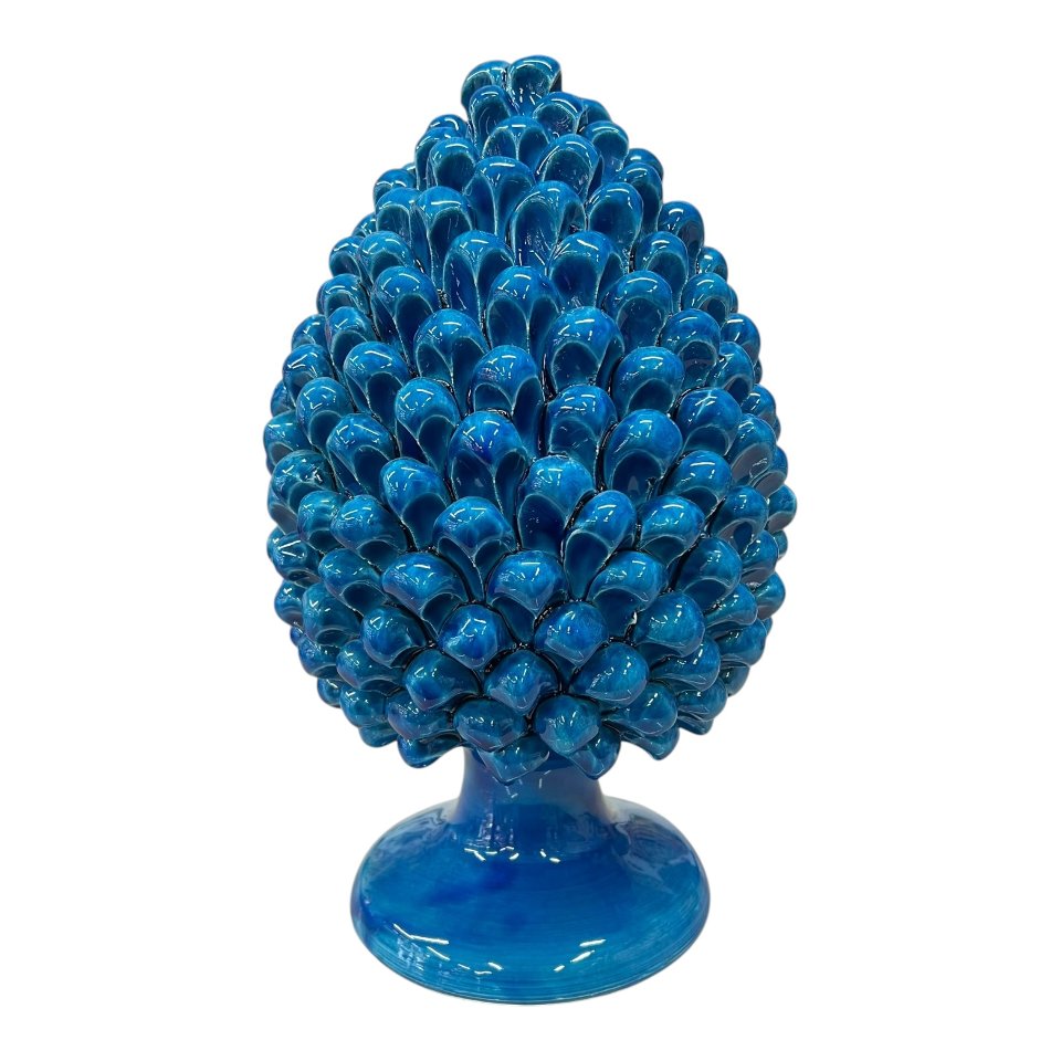 Pigna decoro blu antico in ceramica siciliana monocolore Produzione artigianale di Caltagirone h.35cm