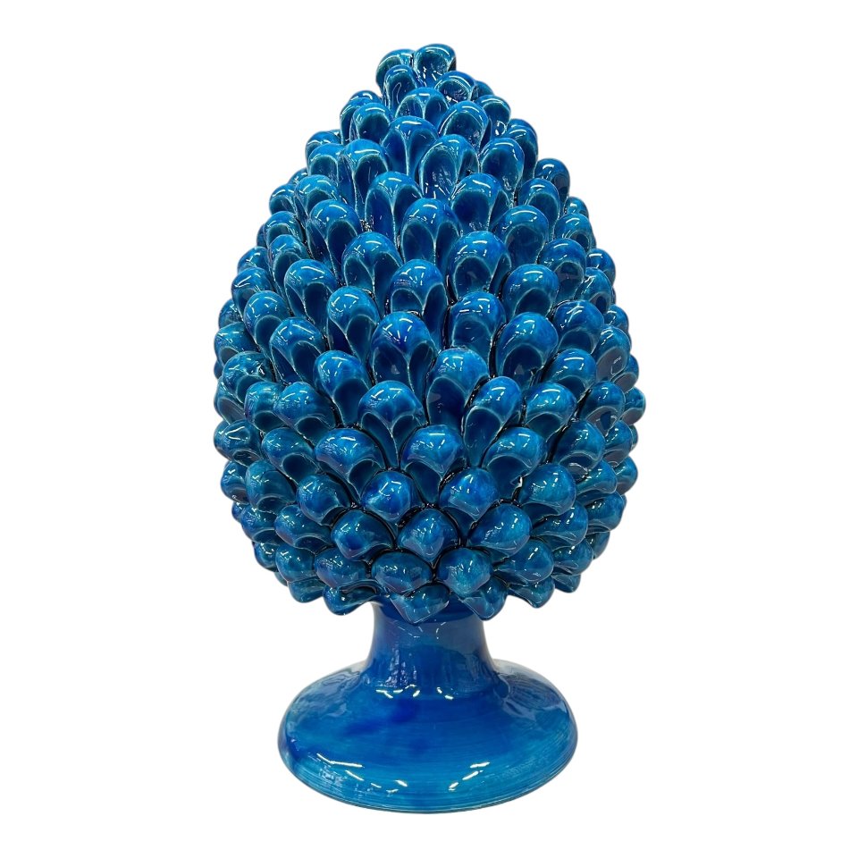 Pigna decoro blu antico in ceramica siciliana monocolore Produzione artigianale di Caltagirone h.35cm