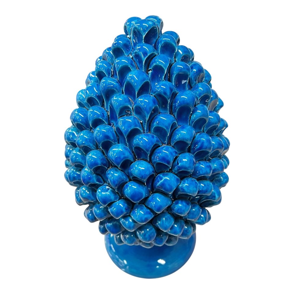 Pigna decoro blu antico in ceramica siciliana monocolore Produzione artigianale di Caltagirone h.35cm