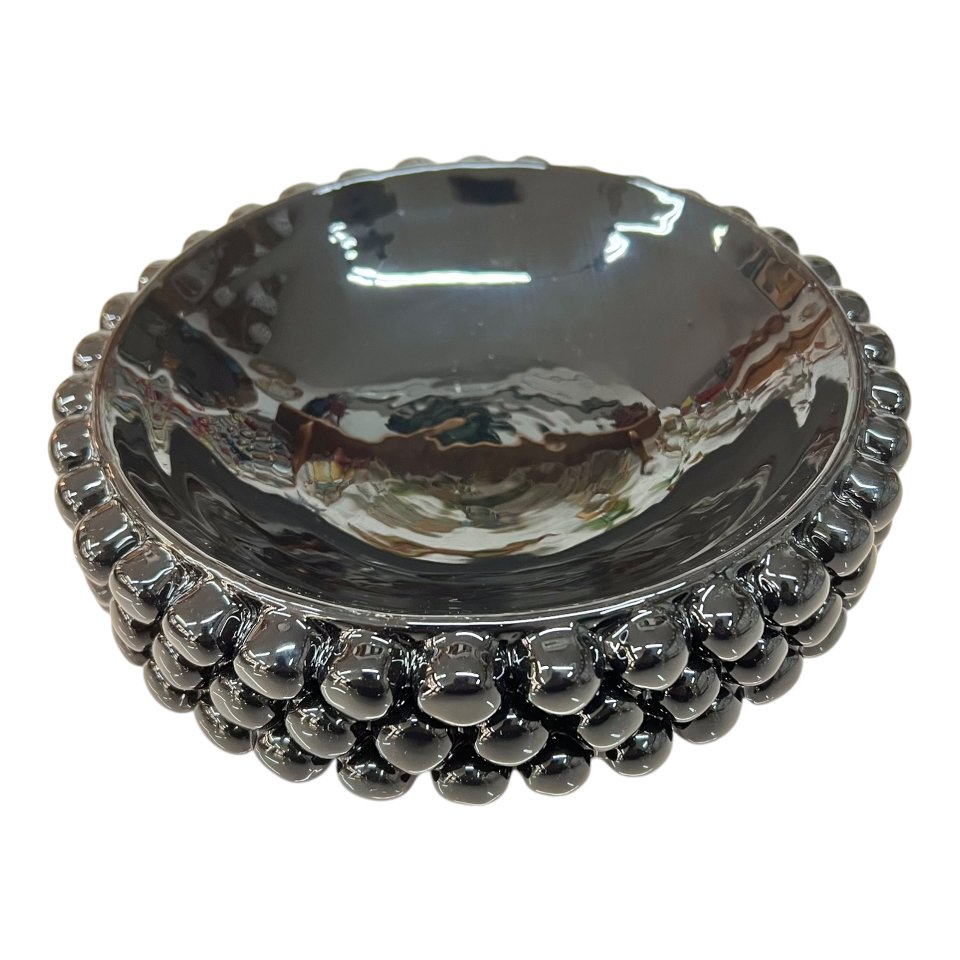 Ciotola pigna svuotatasche o porta caramelle in ceramica siciliana decoro nero monocolore Produzione artigianale di Santo Stefano di Camastra Diametro 18cm