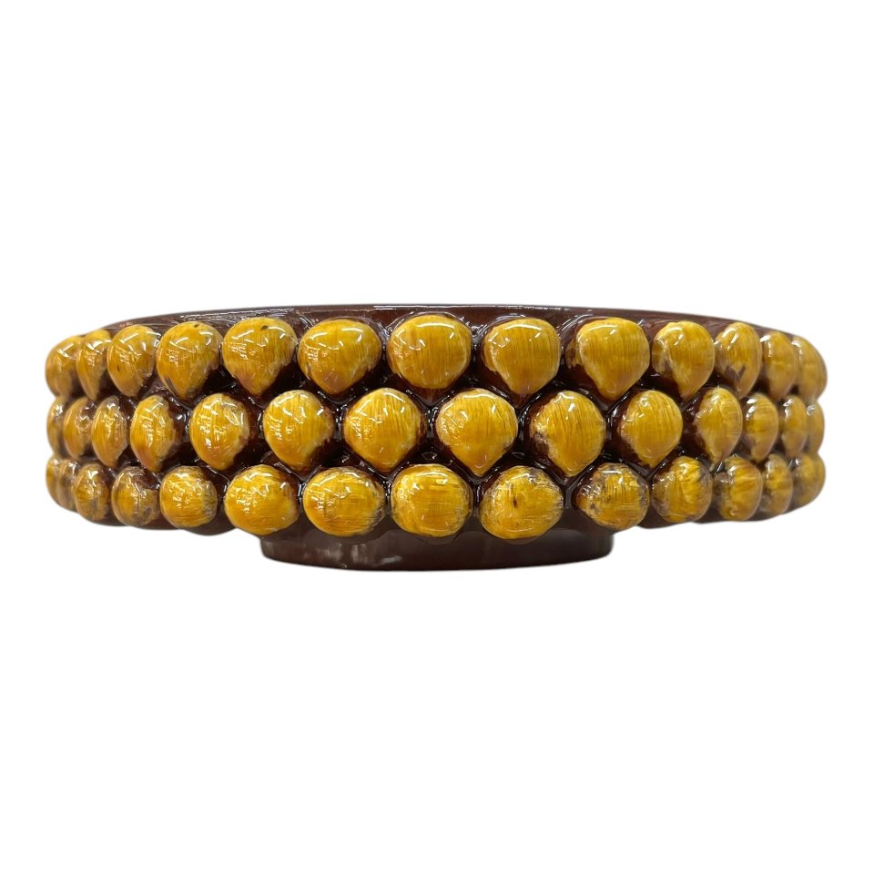 Ciotola pigna svuotatasche o porta caramelle in ceramica siciliana decoro giallo oro e mattone Produzione artigianale di Santo Stefano di Camastra Diametro 18cm