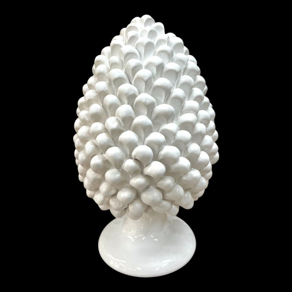 Pigna bianca monocolore in ceramica siciliana Produzione artigianale di Caltagirone h.35 cm
