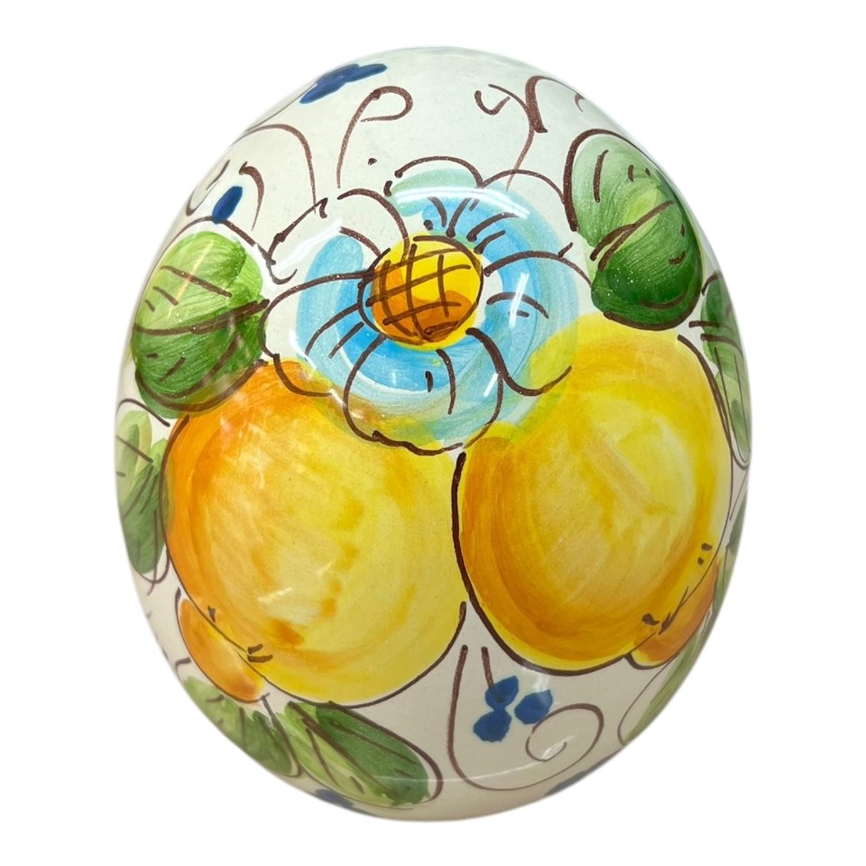 Uovo di Pasqua in ceramica siciliana decoro limoni e margherite Produzione artigianale di Santo Stefano di Camastra h.15cm
