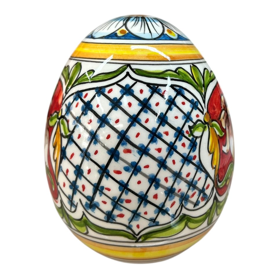 Uovo di Pasqua in ceramica siciliana decoro floreale Produzione artigianale di Caltagirone h.14cm