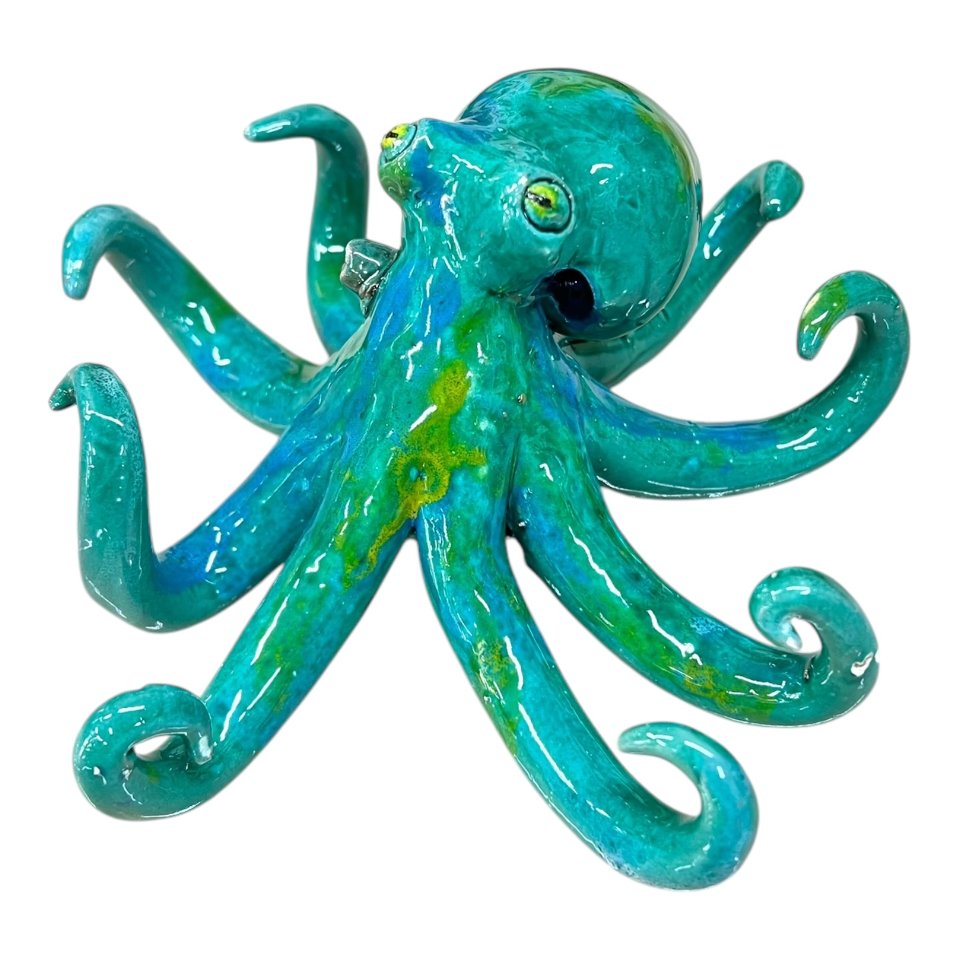 Polpo in ceramica siciliana decoro verde acqua Produzione artigianale di Palermo lunghezza 15cm