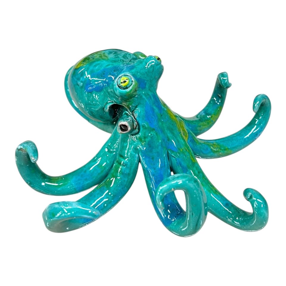 Polpo in ceramica siciliana decoro verde acqua Produzione artigianale di Palermo lunghezza 15cm