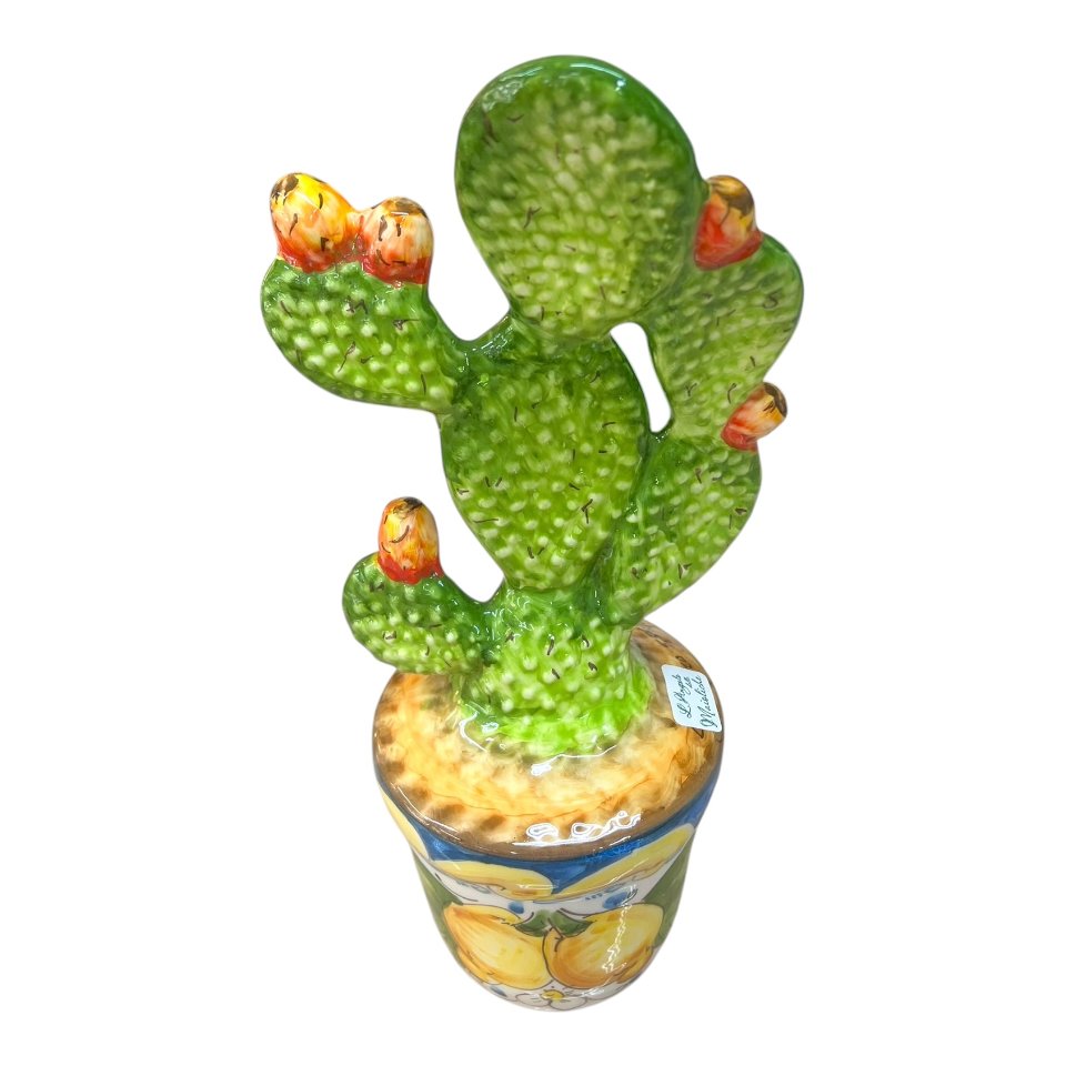Vaso fico d’india in ceramica siciliana vaso decoro con limoni Produzione artigianale di Santo Stefano di Camastra h.38cm