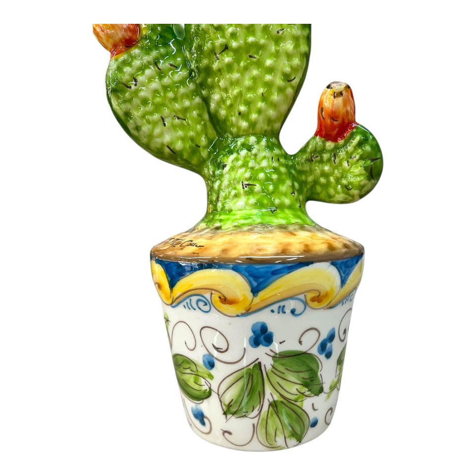 Vaso fico d’india in ceramica siciliana vaso decoro con limoni Produzione artigianale di Santo Stefano di Camastra h.38cm