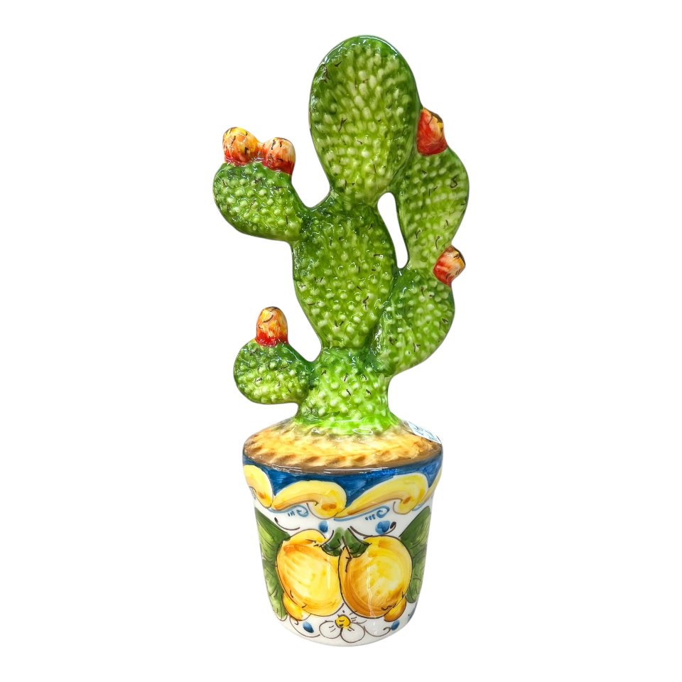 Vaso fico d’india in ceramica siciliana vaso decoro con limoni Produzione artigianale di Santo Stefano di Camastra h.38cm