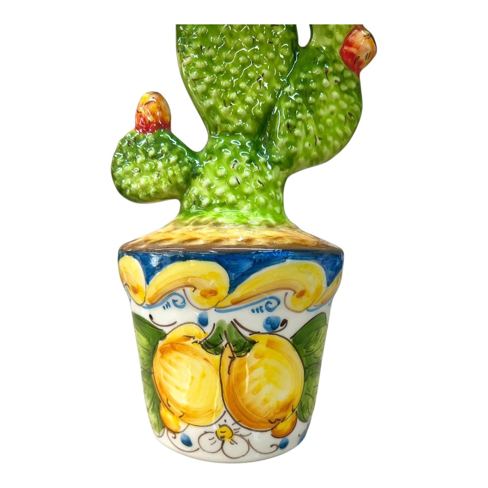 Vaso fico d’india in ceramica siciliana vaso decoro con limoni Produzione artigianale di Santo Stefano di Camastra h.38cm