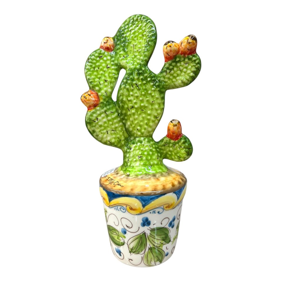 Vaso fico d’india in ceramica siciliana vaso decoro con limoni Produzione artigianale di Santo Stefano di Camastra h.38cm