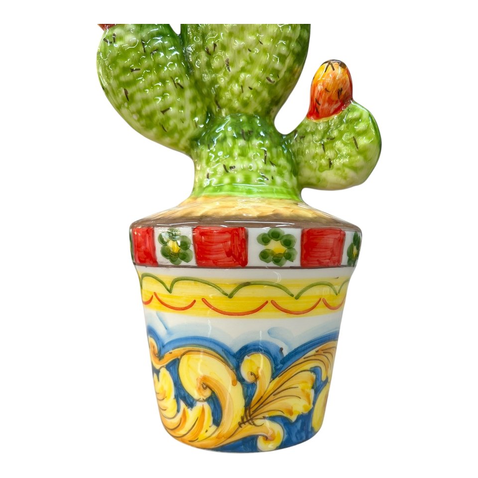 Vaso fico d’india in ceramica siciliana decoro ornato Produzione artigianale di Santo Stefano di Camastra h.38cm