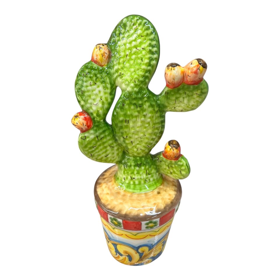 Vaso fico d’india in ceramica siciliana decoro ornato Produzione artigianale di Santo Stefano di Camastra h.38cm