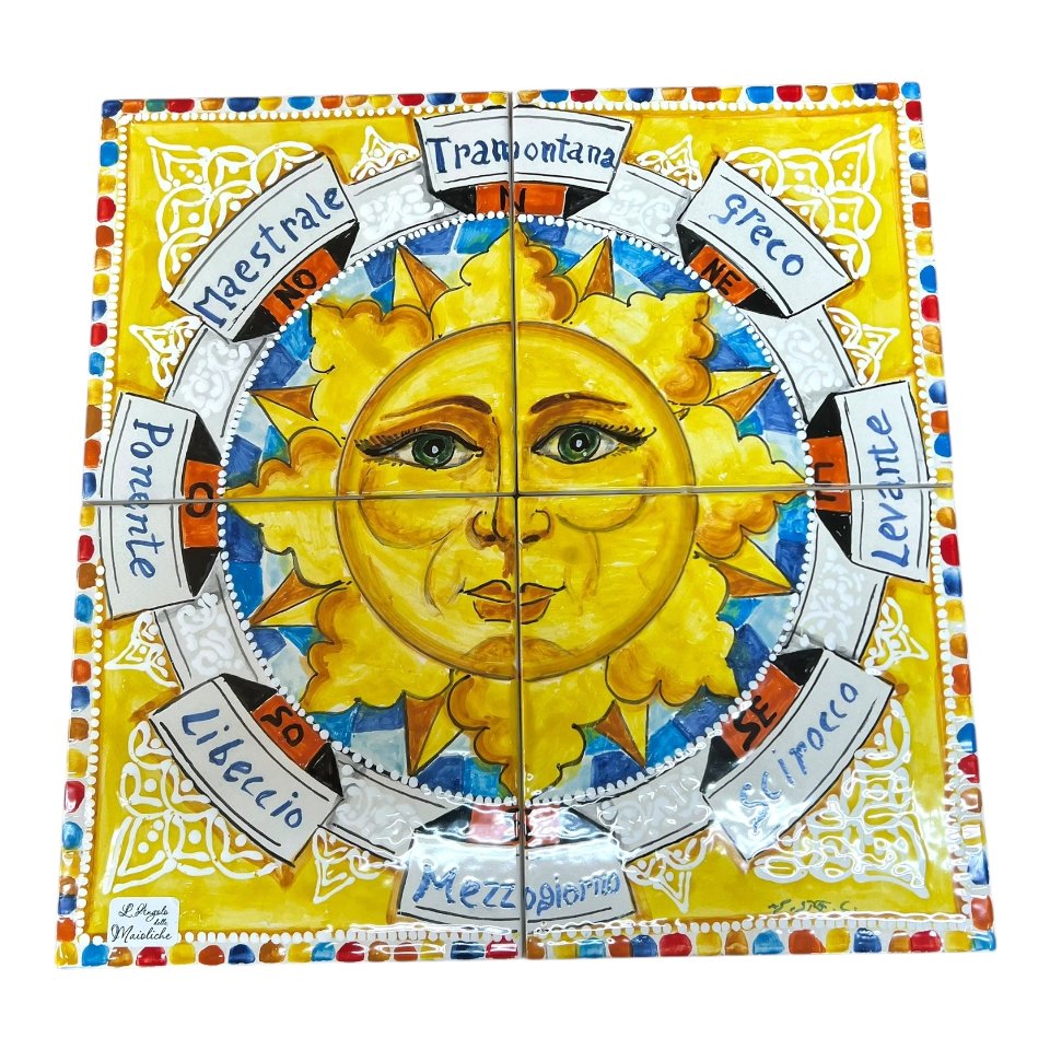 Pannello da muro Rosa dei venti in ceramica siciliana Produzione artigianale di Santo Stefano di Camastra 40x40