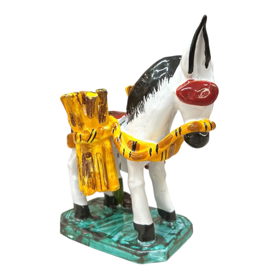 Asinello con fasci di legno in ceramica siciliana Produzione artigianale di Santo Stefano di Camastra Lunghezza 15cm