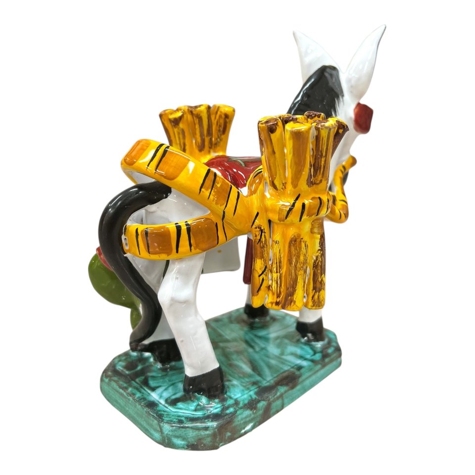 Asinello con fasci di legno in ceramica siciliana Produzione artigianale di Santo Stefano di Camastra Lunghezza 15cm
