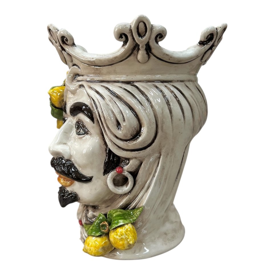 Teste di moro in ceramica di Caltagirone con limoni decoro fumé Produzione artigianale di Caltagirone h.25cm