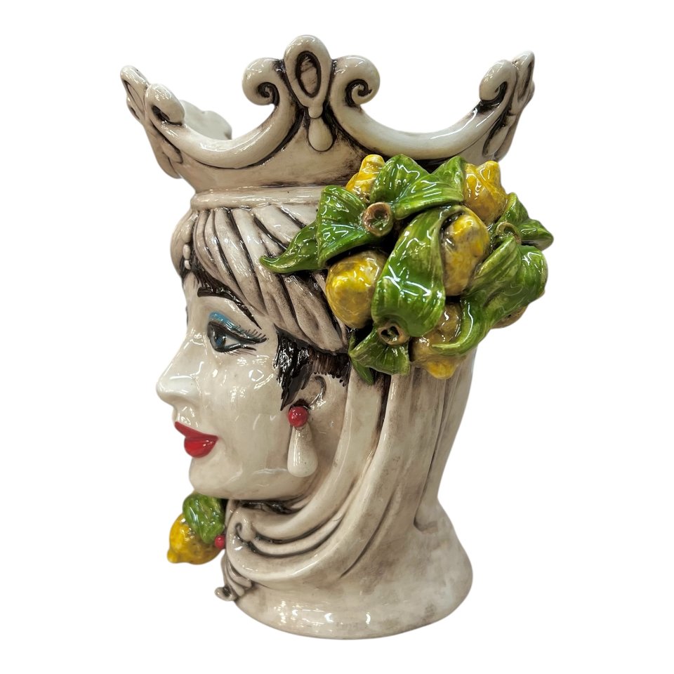 Teste di moro in ceramica di Caltagirone con limoni decoro fumé Produzione artigianale di Caltagirone h.25cm