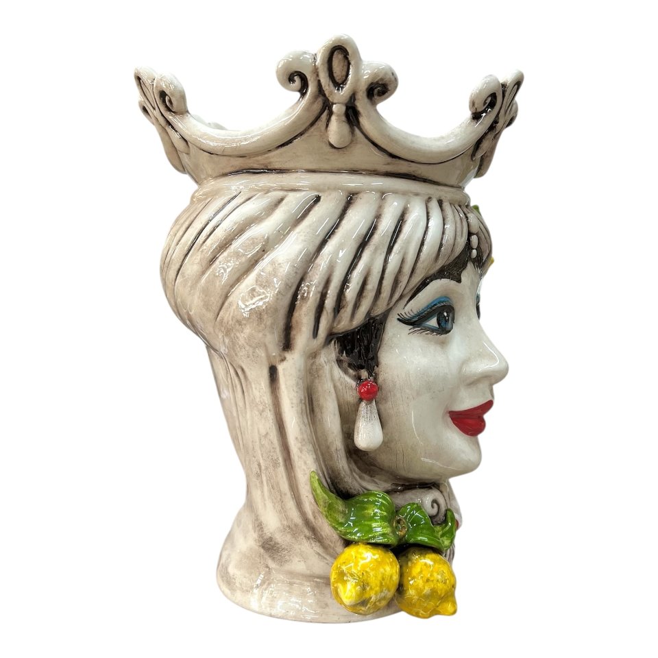 Teste di moro in ceramica di Caltagirone con limoni decoro fumé Produzione artigianale di Caltagirone h.25cm
