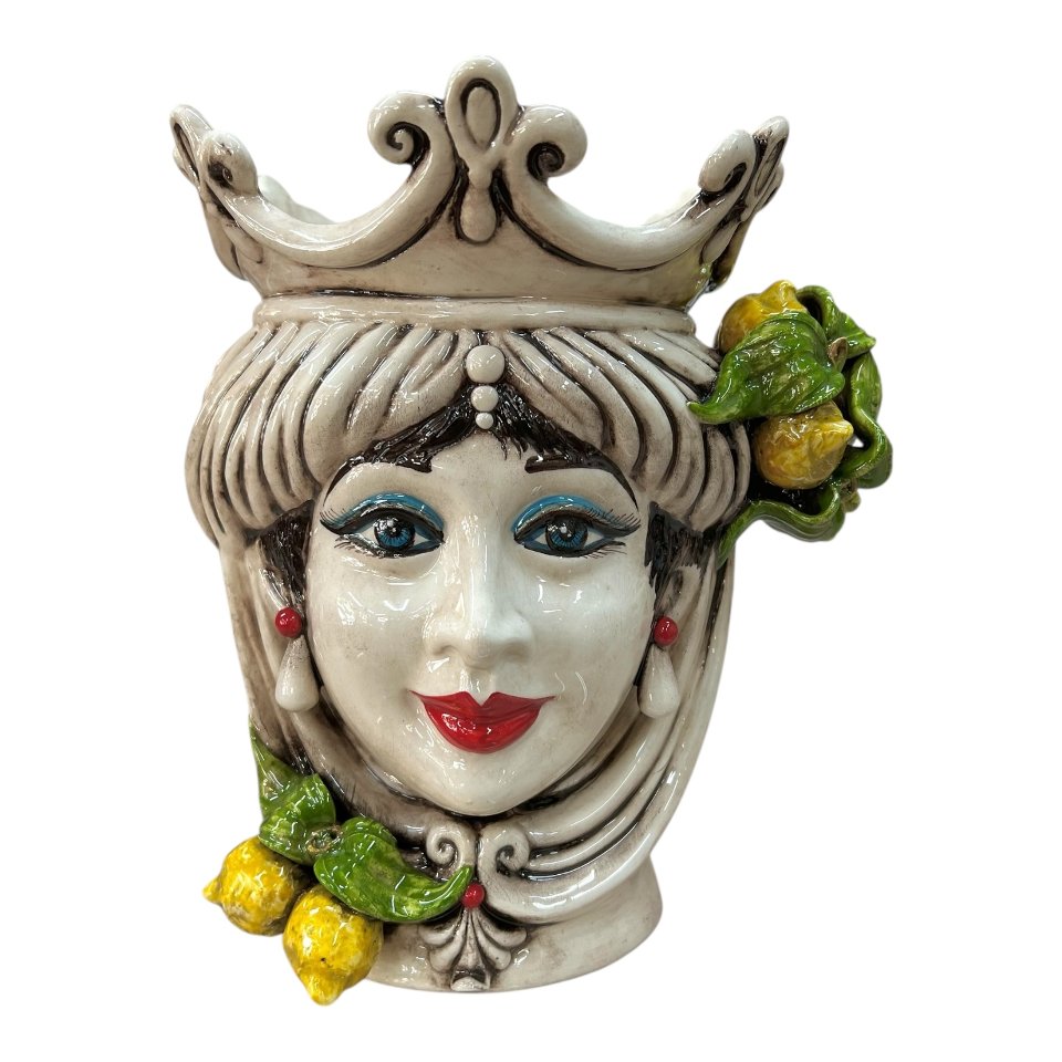 Teste di moro in ceramica di Caltagirone con limoni decoro fumé Produzione artigianale di Caltagirone h.25cm