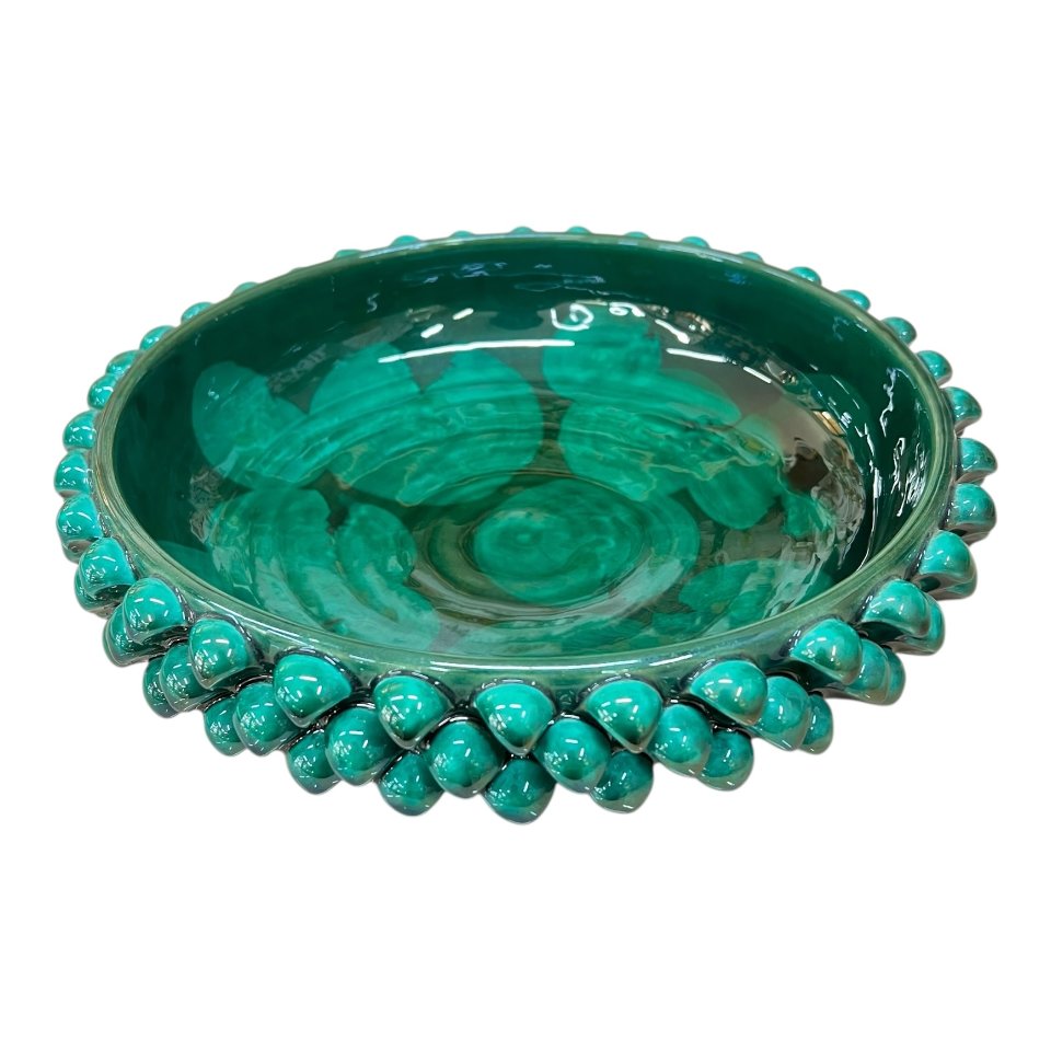 Centrotavola pigna in ceramica siciliana decoro verde ramina Produzione artigianale di Santo Stefano di Camastra Diametro 25cm