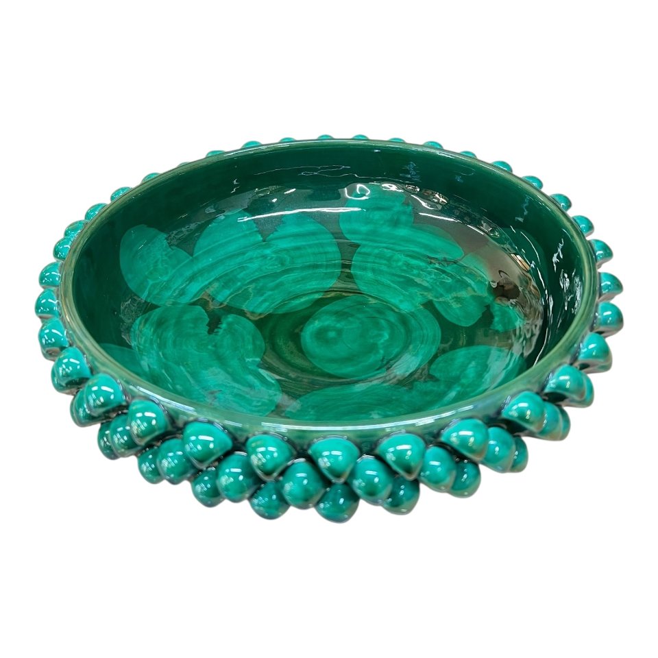 Centrotavola pigna in ceramica siciliana decoro verde ramina Produzione artigianale di Santo Stefano di Camastra Diametro 25cm
