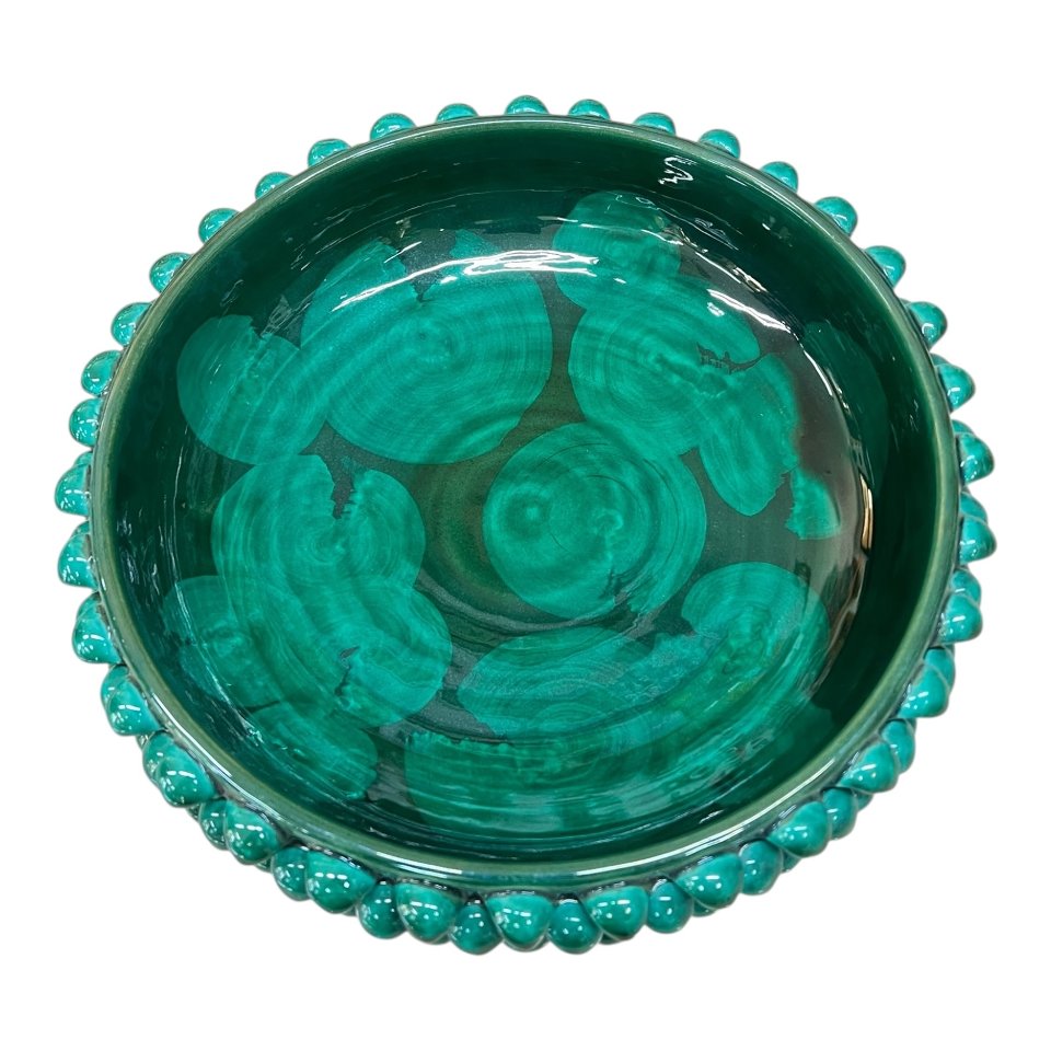 Centrotavola pigna in ceramica siciliana decoro verde ramina Produzione artigianale di Santo Stefano di Camastra Diametro 25cm