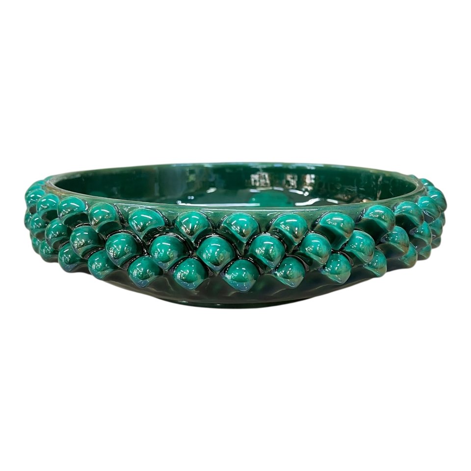 Centrotavola pigna in ceramica siciliana decoro verde ramina Produzione artigianale di Santo Stefano di Camastra Diametro 25cm