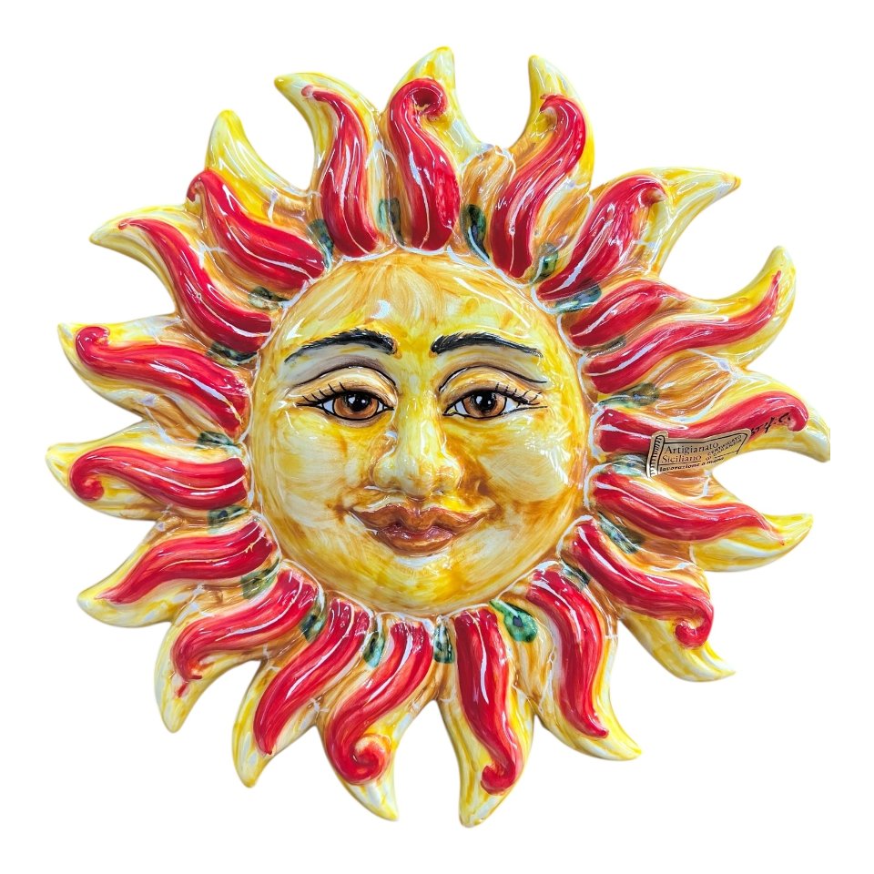 Sole da parete in ceramica siciliana decoro con peperoncini Produzione artigianale di Santo Stefano di Camastra lunghezza 30cm