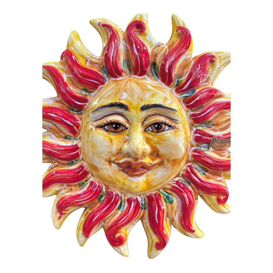 Sole da parete in ceramica siciliana decoro con peperoncini Produzione artigianale di Santo Stefano di Camastra lunghezza 30cm