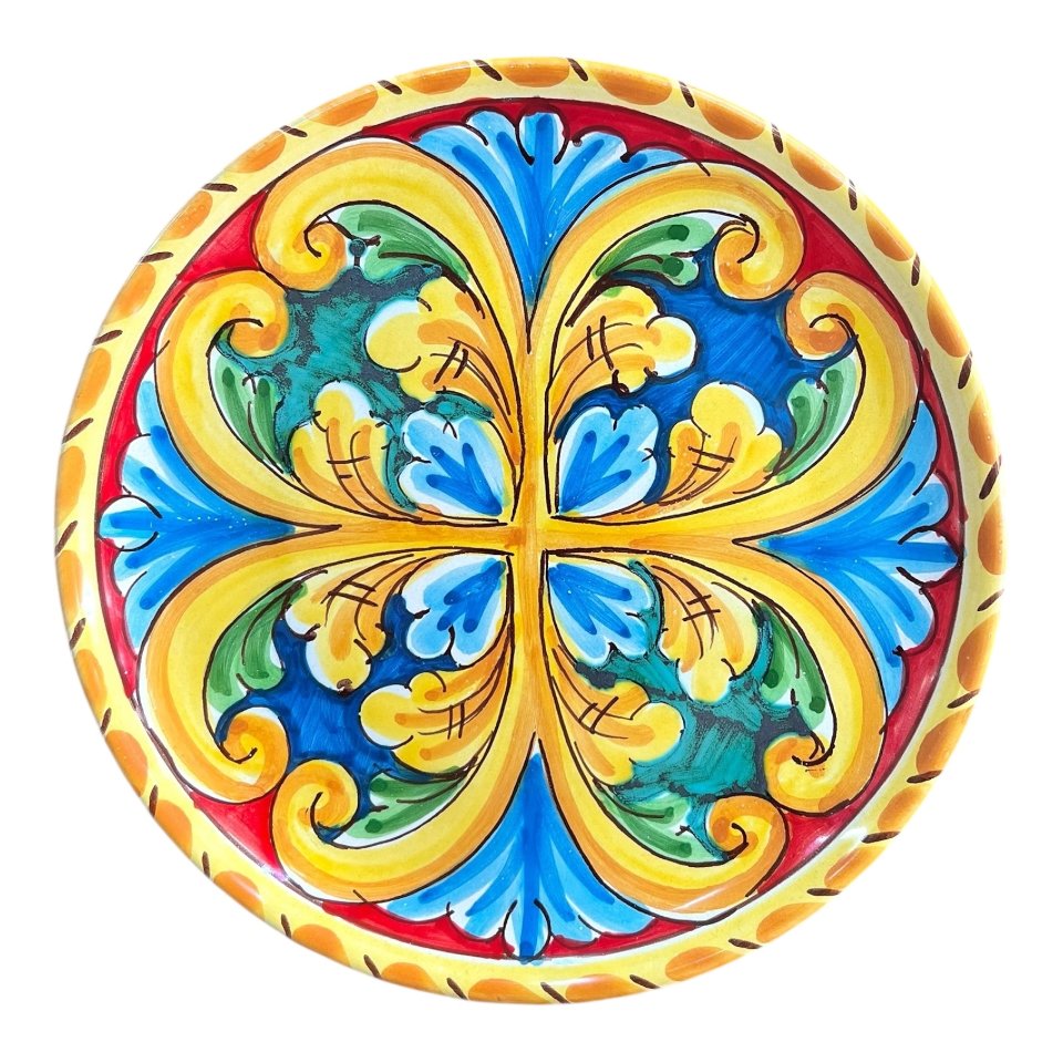 Piatto ornamentale da parete in ceramica siciliana decoro ornato barocco Produzione artigianale di Santo Stefano di Camastra Diametro 20cm