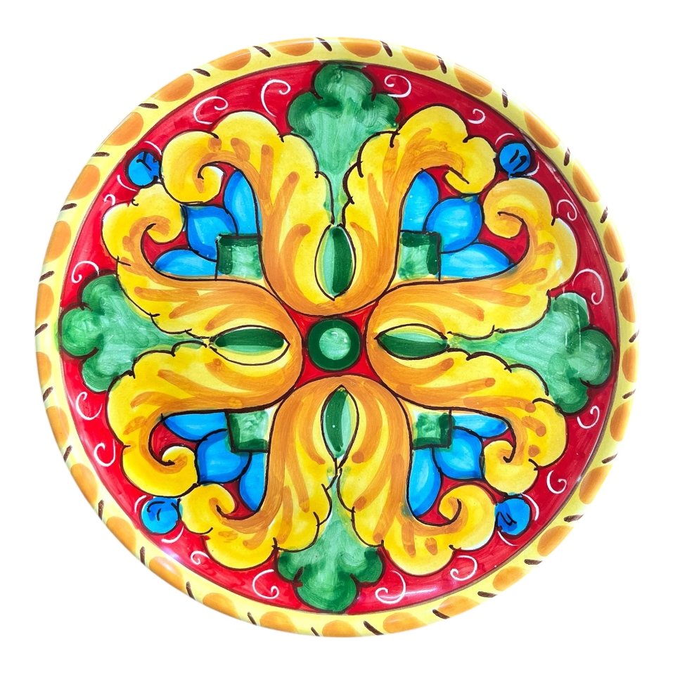 Piatto ornamentale da parete in ceramica siciliana decoro ornato barocco Produzione artigianale di Santo Stefano di Camastra Diametro 20cm