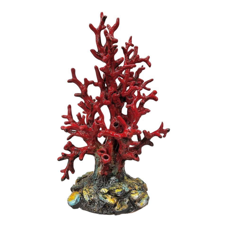 Corallo marino rosso in ceramica siciliana Produzione artigianale di Palermo h.40cm
