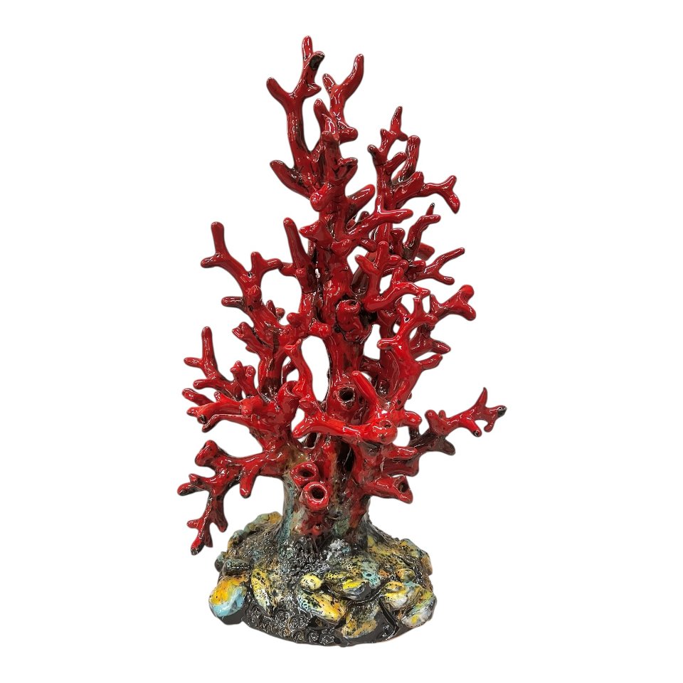 Corallo marino rosso in ceramica siciliana Produzione artigianale di Palermo h.40cm