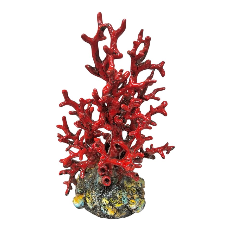 Corallo marino rosso in ceramica siciliana Produzione artigianale di Palermo h.40cm
