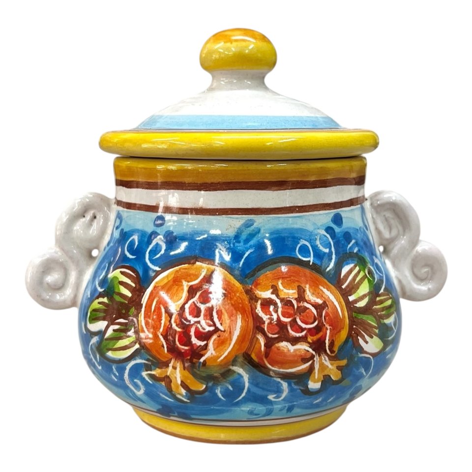 Zuccheriera con melograno in ceramica siciliana Produzione artigianale di Caltagirone h.12cm